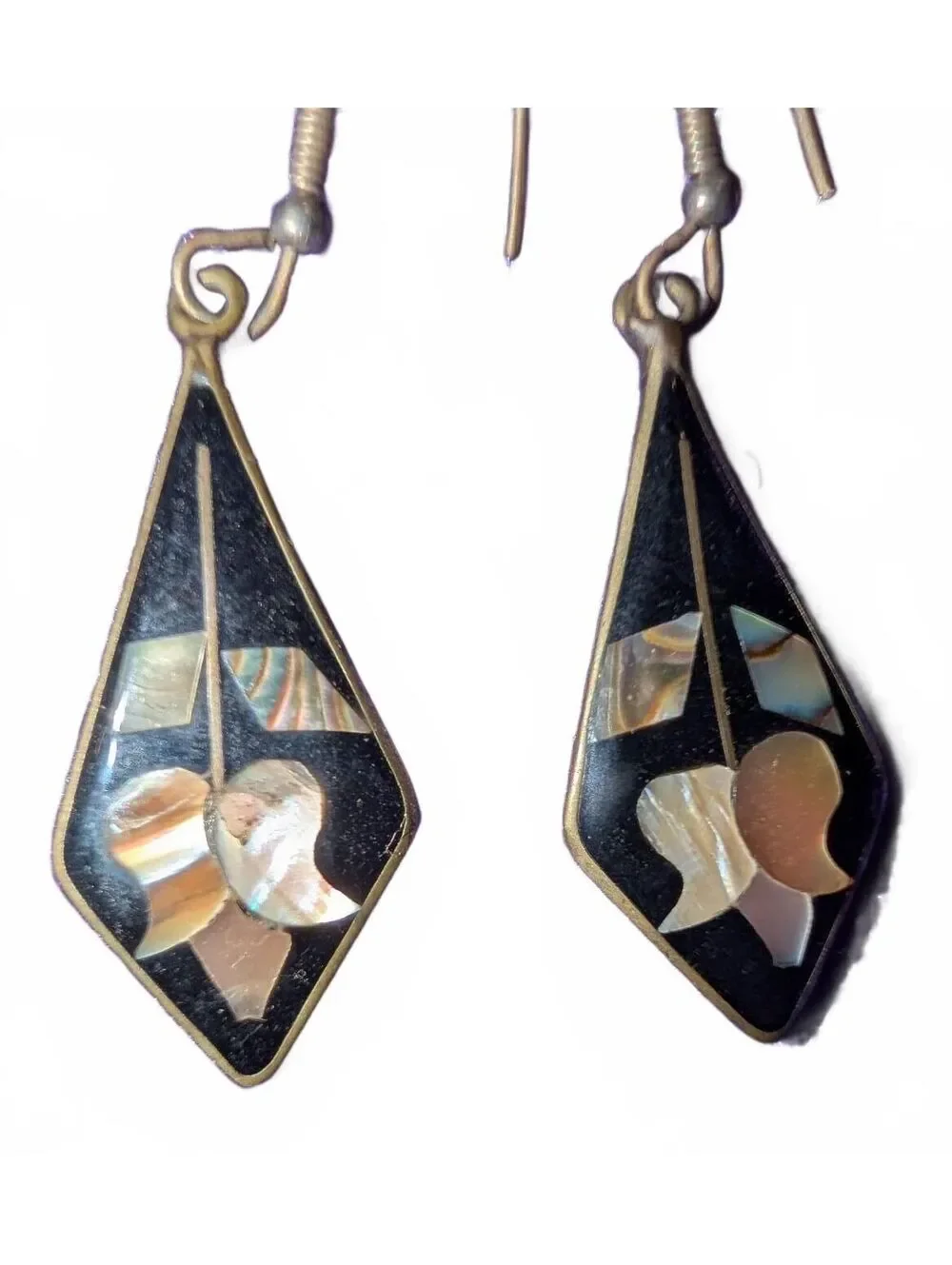Vintage Alpaca Mexico Inlaid Mother of Pearl and Black Earrings